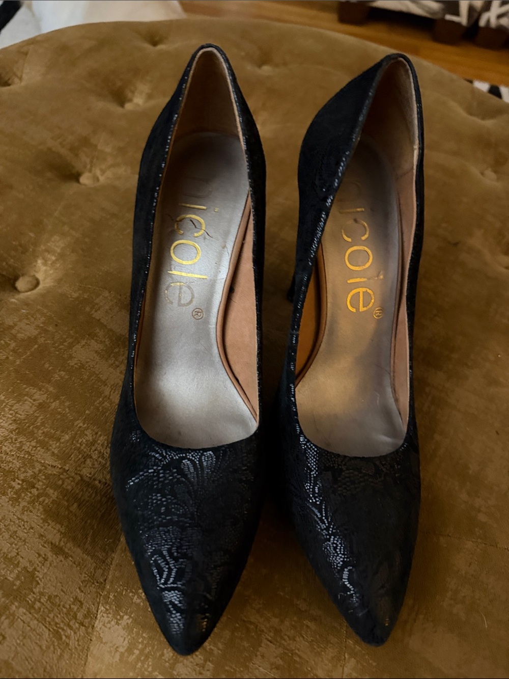 Nicole Black Lace-Pattern Pointed Toe Pumps